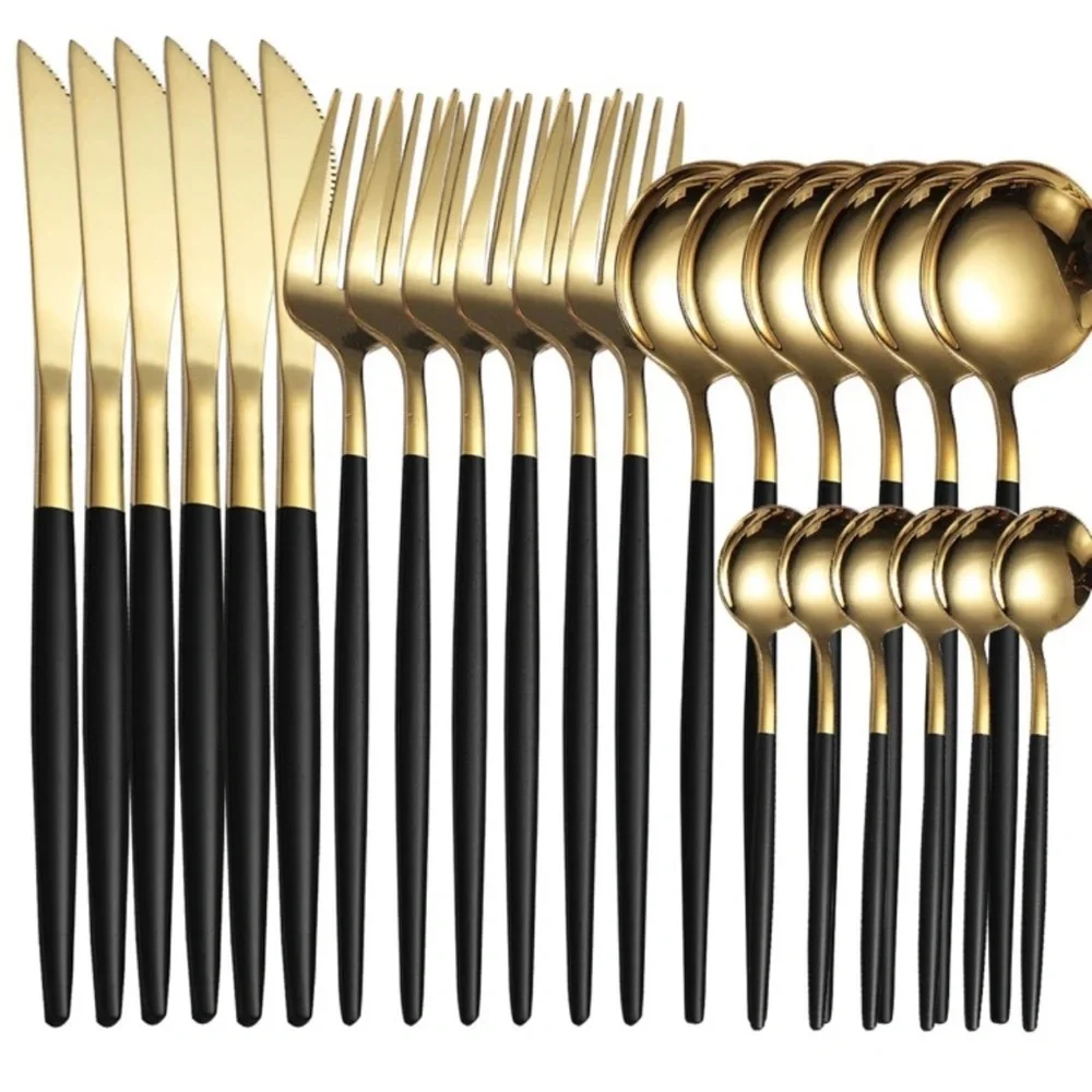 24 pcs Goldblack Stainless Steel Cutlery Set,Stainless Steel Cutlery, Portuguese